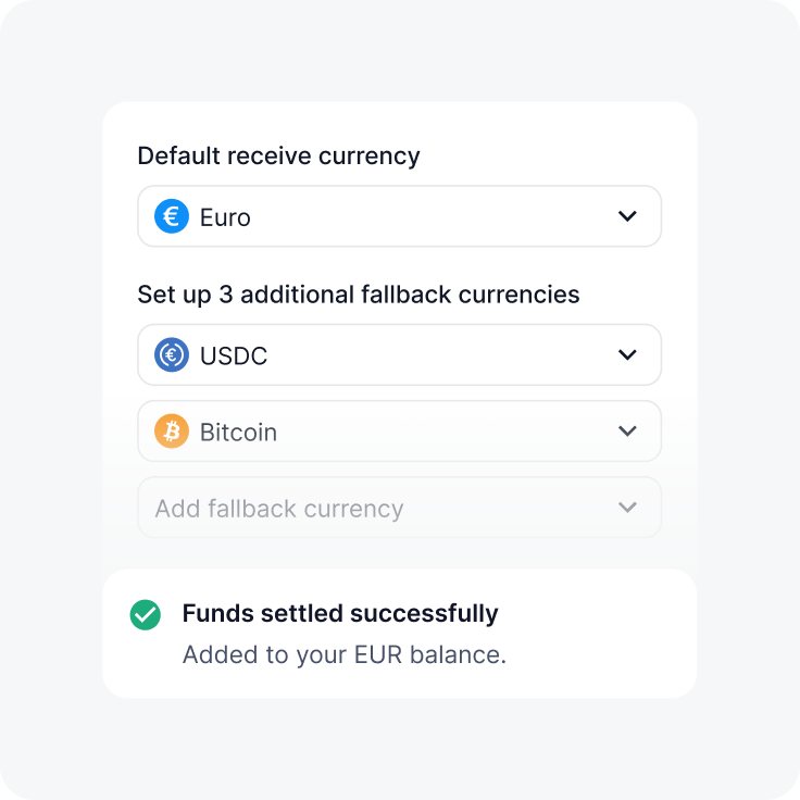 Accept and convert crypto to fiat